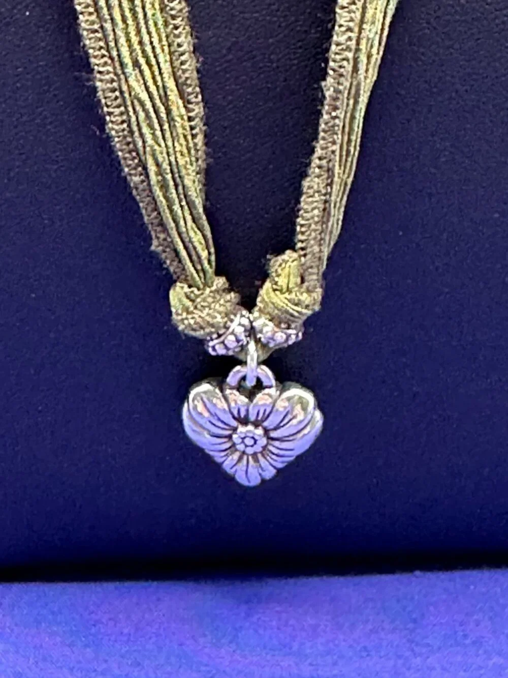 Brighton Silver-Plated Heart Pendant Necklace Fabric Strand